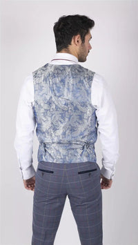 Herr Marc Darcy Blågrå Rödrutig Väst Smart Casual Tweed Slim Fit Drake