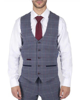 Herr Marc Darcy Blågrå Rödrutig Väst Smart Casual Tweed Slim Fit Drake