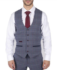 Herr Marc Darcy Blågrå Rödrutig Väst Smart Casual Tweed Slim Fit Drake