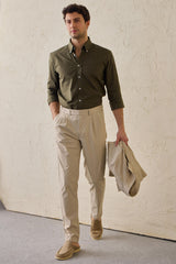 Beige Plisserade Smart Casual Byxor för Herr Skräddarsydd Klassisk Passform