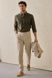 Beige Plisserade Smart Casual Byxor för Herr Skräddarsydd Klassisk Passform