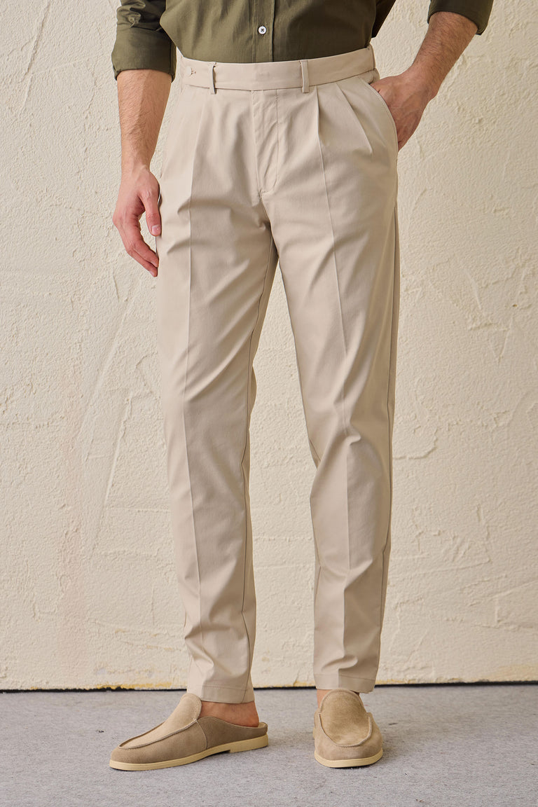 Beige Plisserade Smart Casual Byxor för Herr Skräddarsydd Klassisk Passform