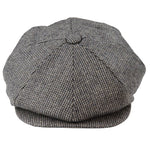Herr 8-panels Razor Baker Boy-hatt i ull, tweed, Shelby Newsboy-keps, grå
