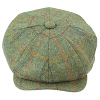 Herrhatt med 8 paneler, tweed, Blinders Newsboy-keps, grönrutig