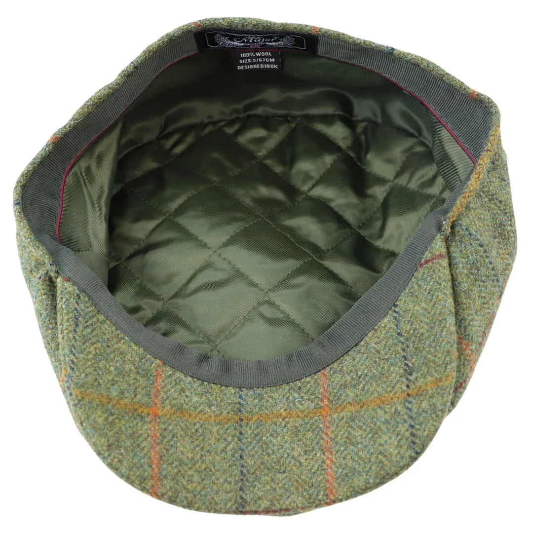 Herrhatt med 8 paneler, tweed, Blinders Newsboy-keps, grönrutig
