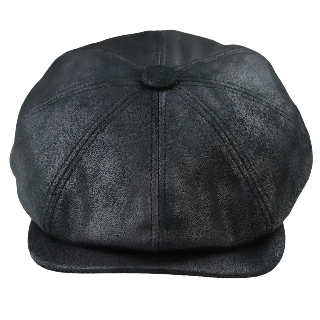 Herr 8-panels Razor Baker Boy-hatt i PU-läder, Blinders Newsboy-keps, svart
