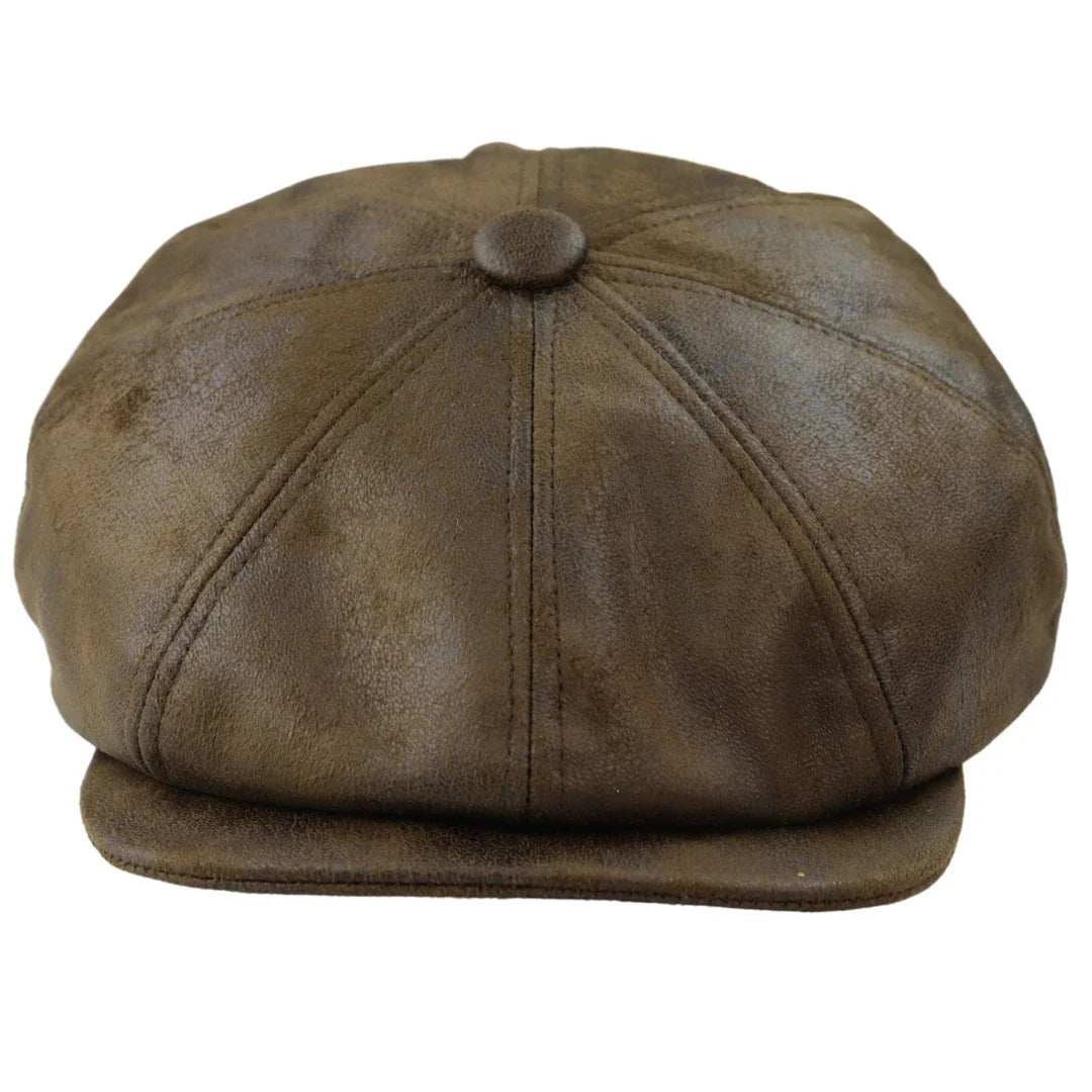 Herr 8-panels Razor Baker Boy-hatt i PU-läder, Blinders Newsboy-keps, brun