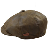 Herr 8-panels Razor Baker Boy-hatt i PU-läder, Blinders Newsboy-keps, brun
