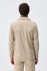 Beige mjuk jerseykavaj för män, elegant och avslappnad jacka