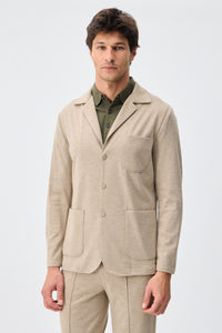 Beige mjuk jerseykavaj för män, elegant och avslappnad jacka