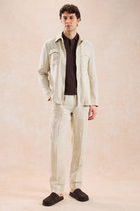 Herr Beige Linne Kostym med Dragkedja Framtill, Safaristil Sommar