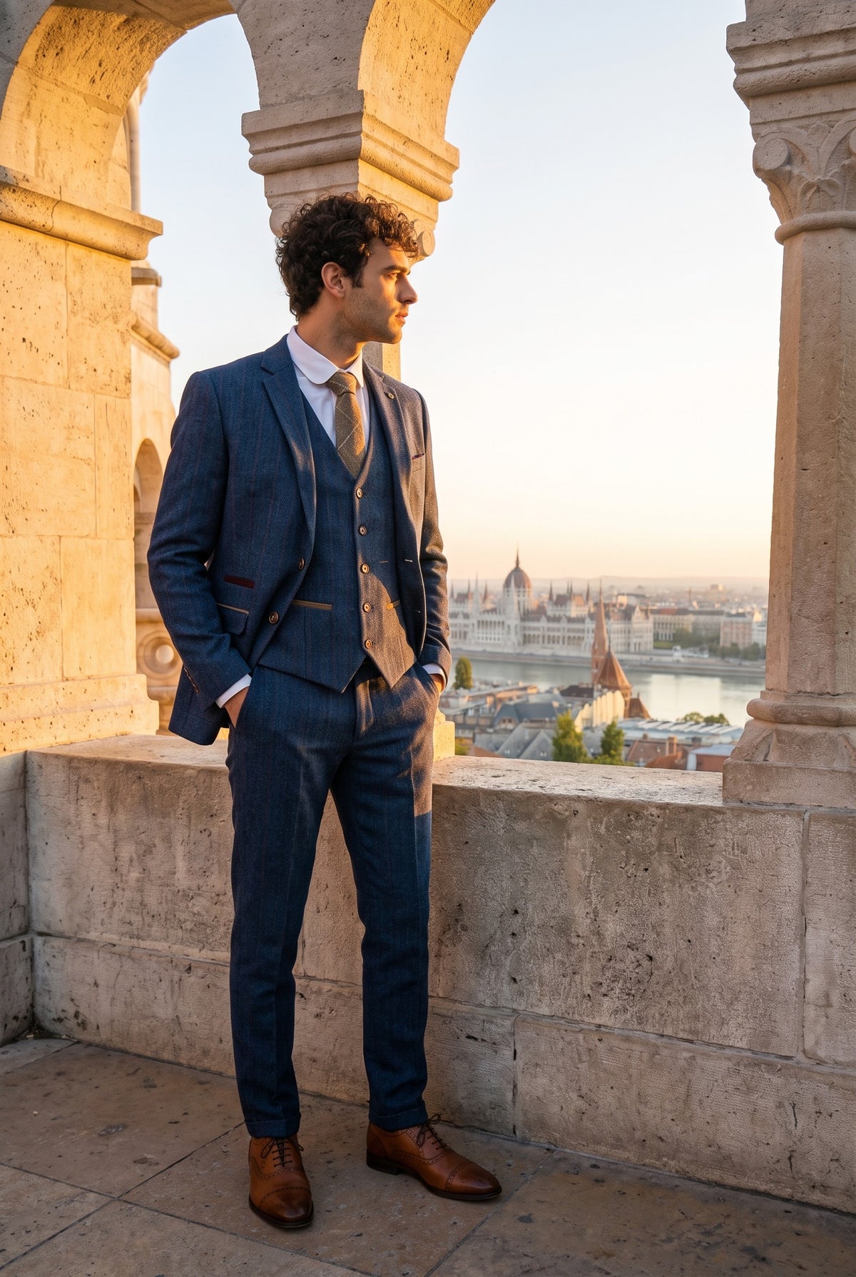 Look #365 styled with Scott Herr Blå 3-Delad Tweed Rutig Kostym
