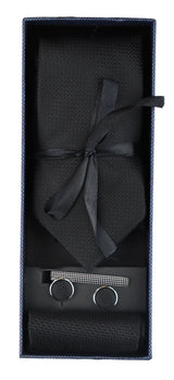 Slips i siden med textur, presentset, näsduk, manschettknappar, matt satin