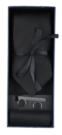 Slips i siden med textur, presentset, näsduk, manschettknappar, matt satin
