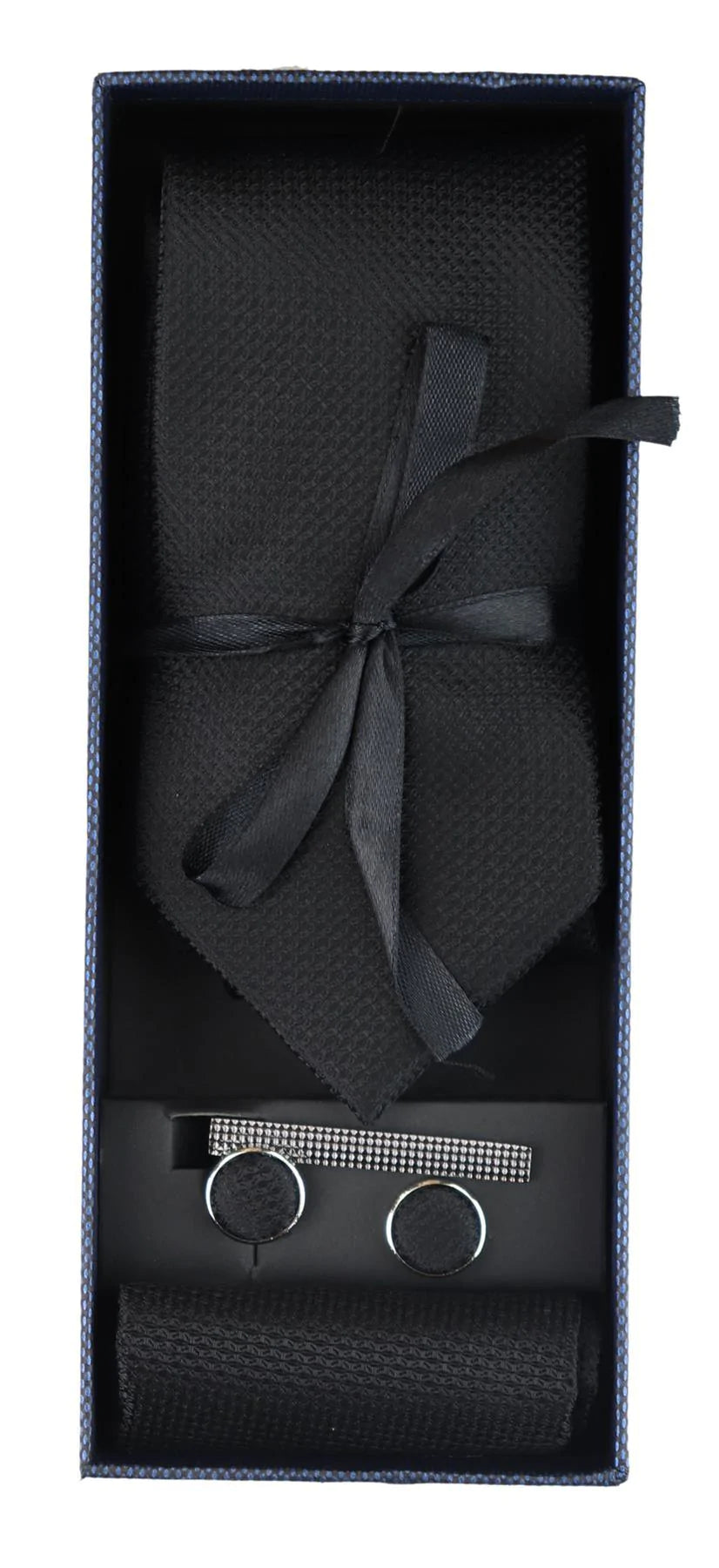 Slips i siden med textur, presentset, näsduk, manschettknappar, matt satin
