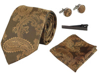 Paisleyhalsad Bronsfärgad Slips Presentset Näsduk Manschettknappar Slips Blommig Satin