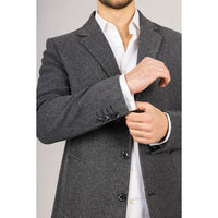 Herrjacka med hakslag och slagkrage i ullblandning i grått