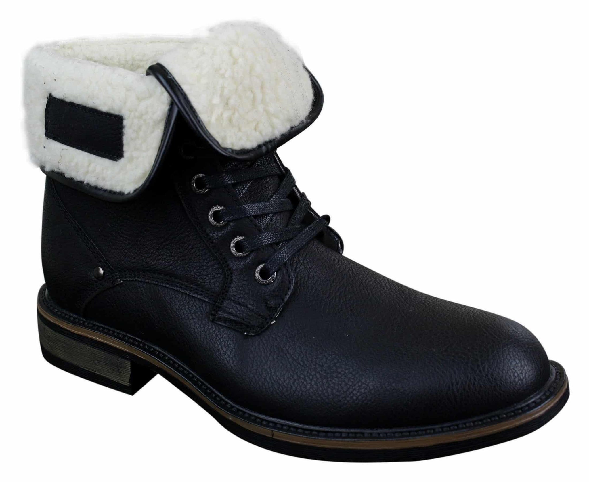Herr Svarta Bruna Militära Ankelstövlar i Läder, Fleece, Pälsfodrade, Casual Armékängor