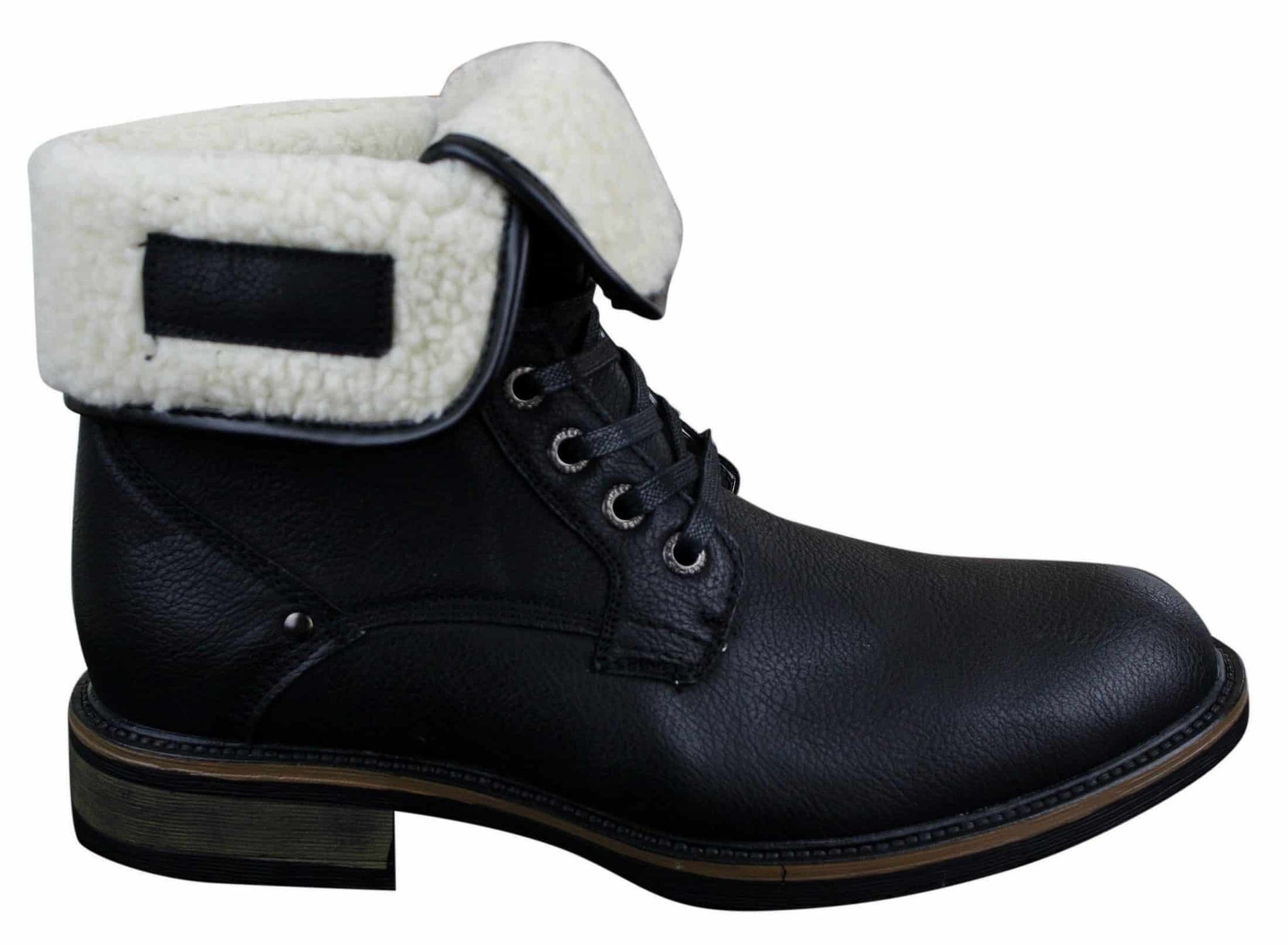 Herr Svarta Bruna Militära Ankelstövlar i Läder, Fleece, Pälsfodrade, Casual Armékängor