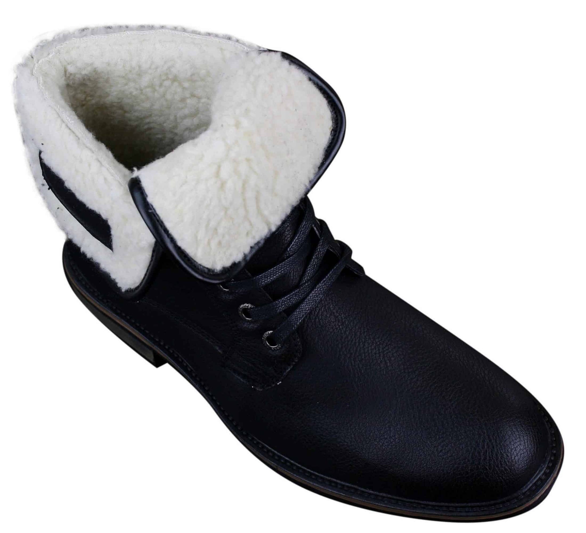 Herr Svarta Bruna Militära Ankelstövlar i Läder, Fleece, Pälsfodrade, Casual Armékängor