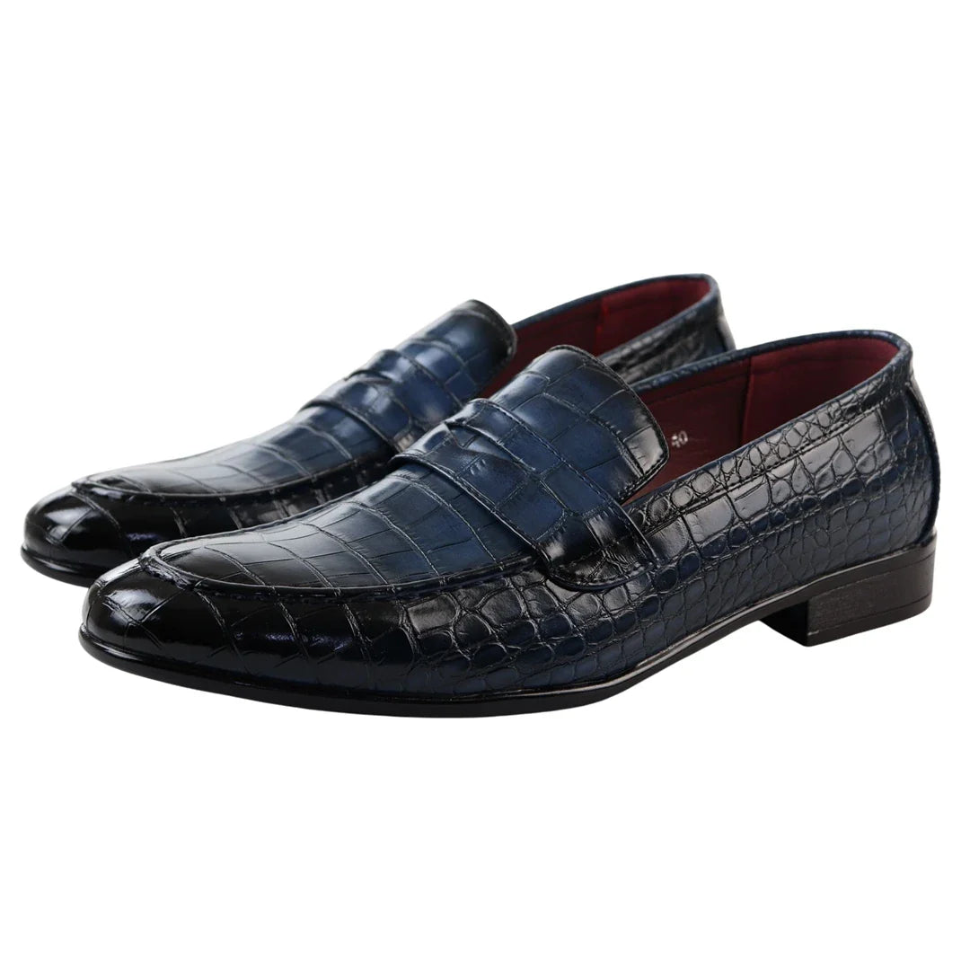 Marinblå slip-on loafers för män