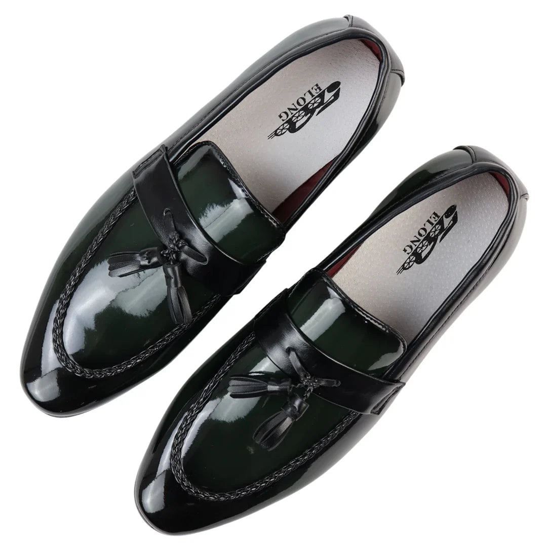 Gröna loafers med tofsmönster för män