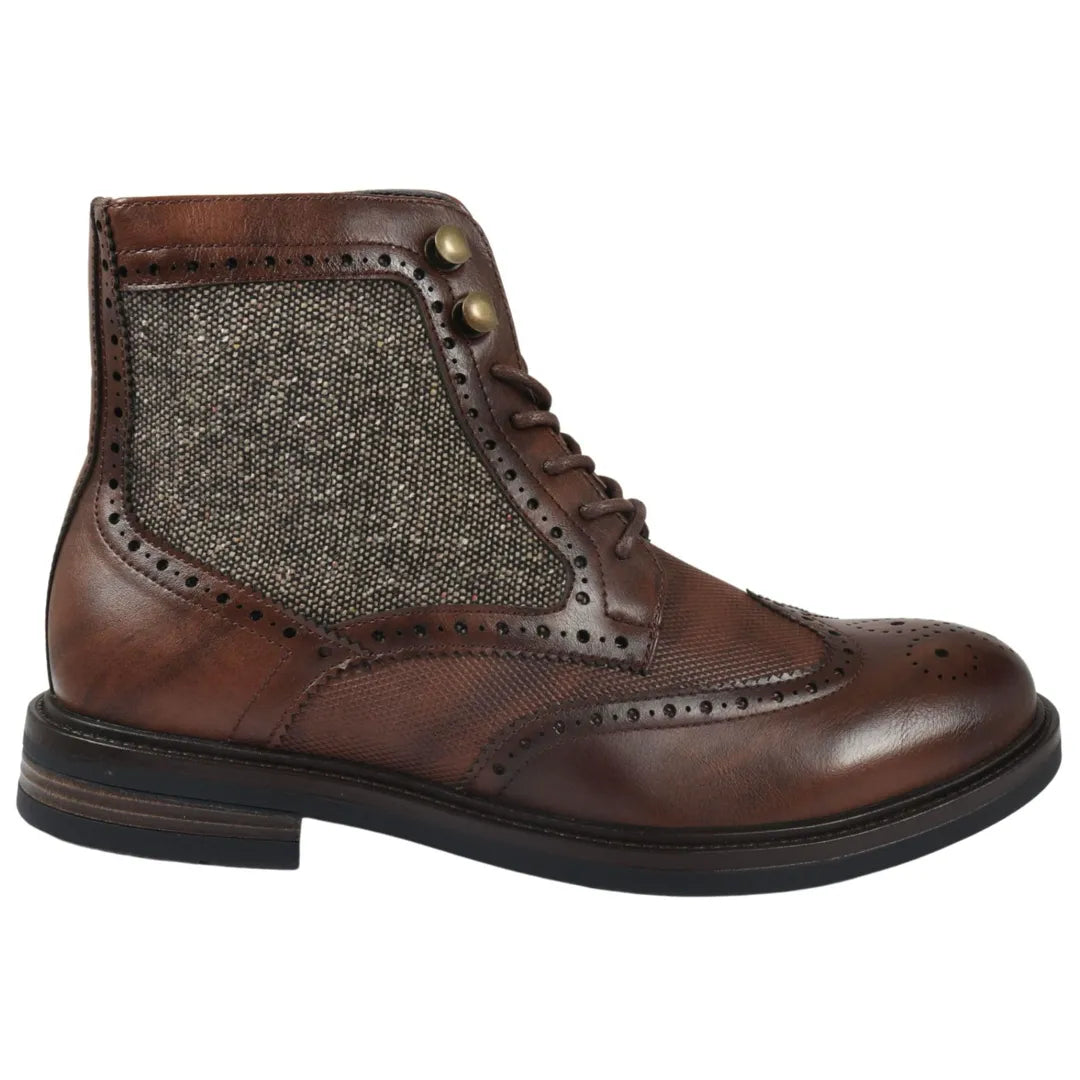 Herrskor med snörning i brunt brogue-material
