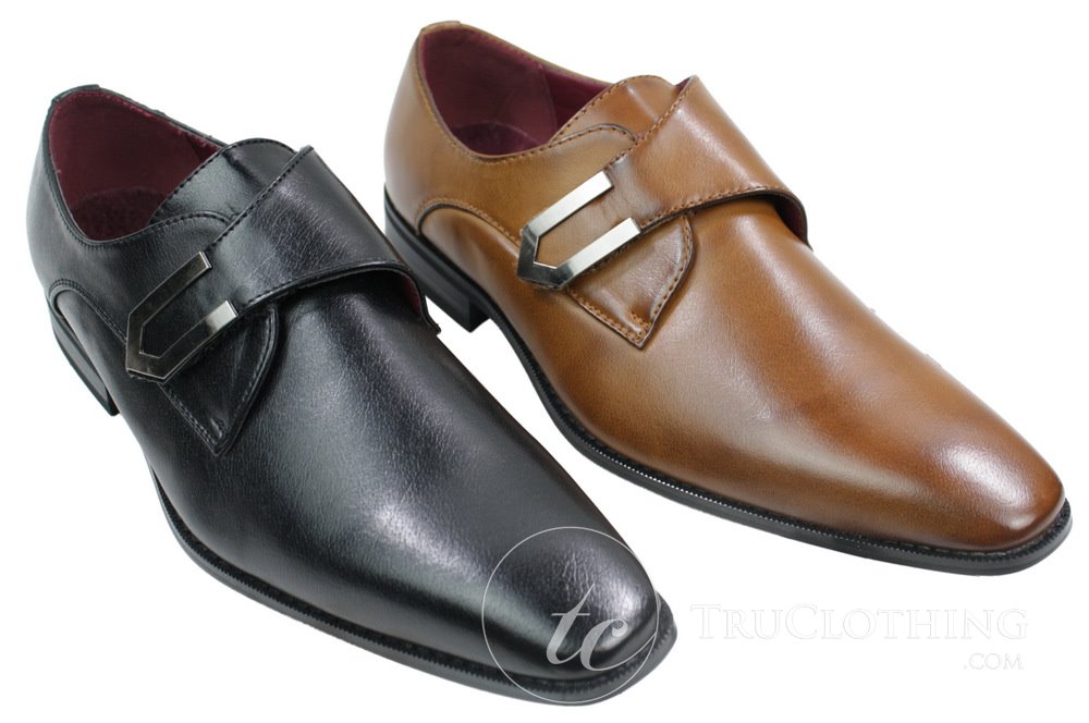 Herr Bruna Svarta Läderskor Italiensk Design Metallspänne Slip On Smarta