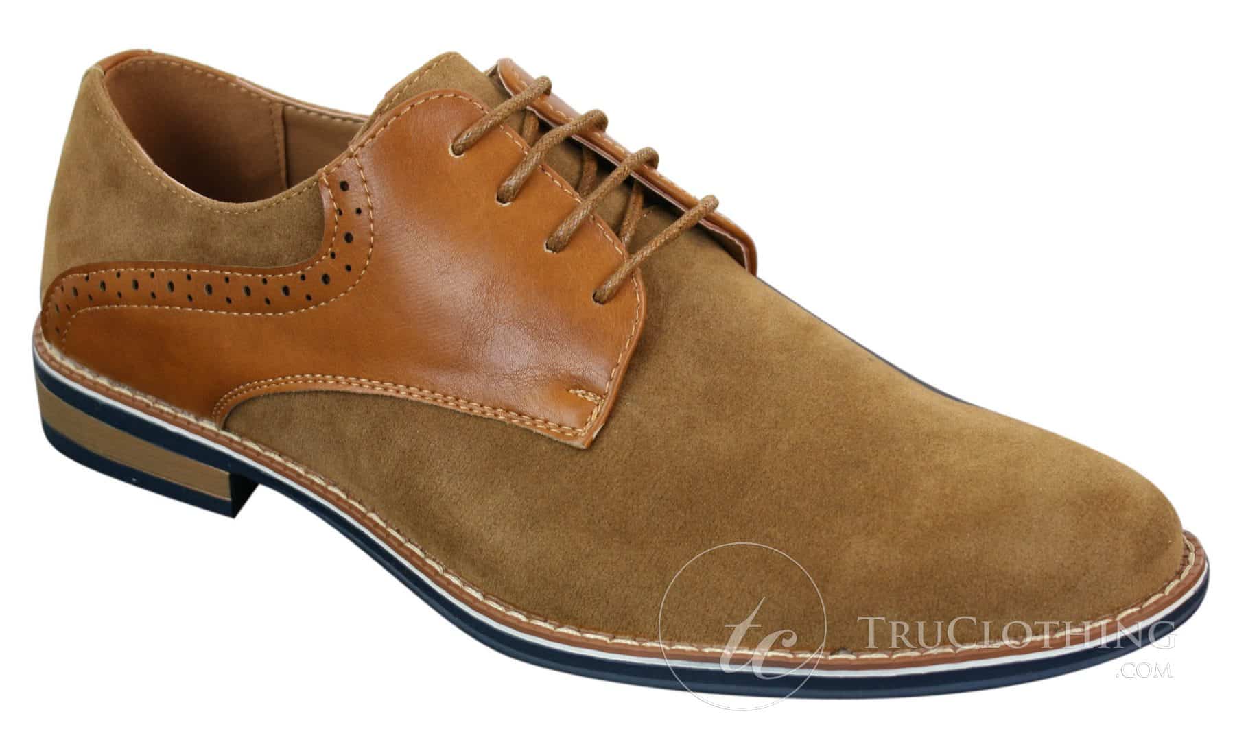 Elong K23 - Herrskor i mocka, läder och snörning, eleganta casualskor, bruna, PU, bekväm passform, rund tå