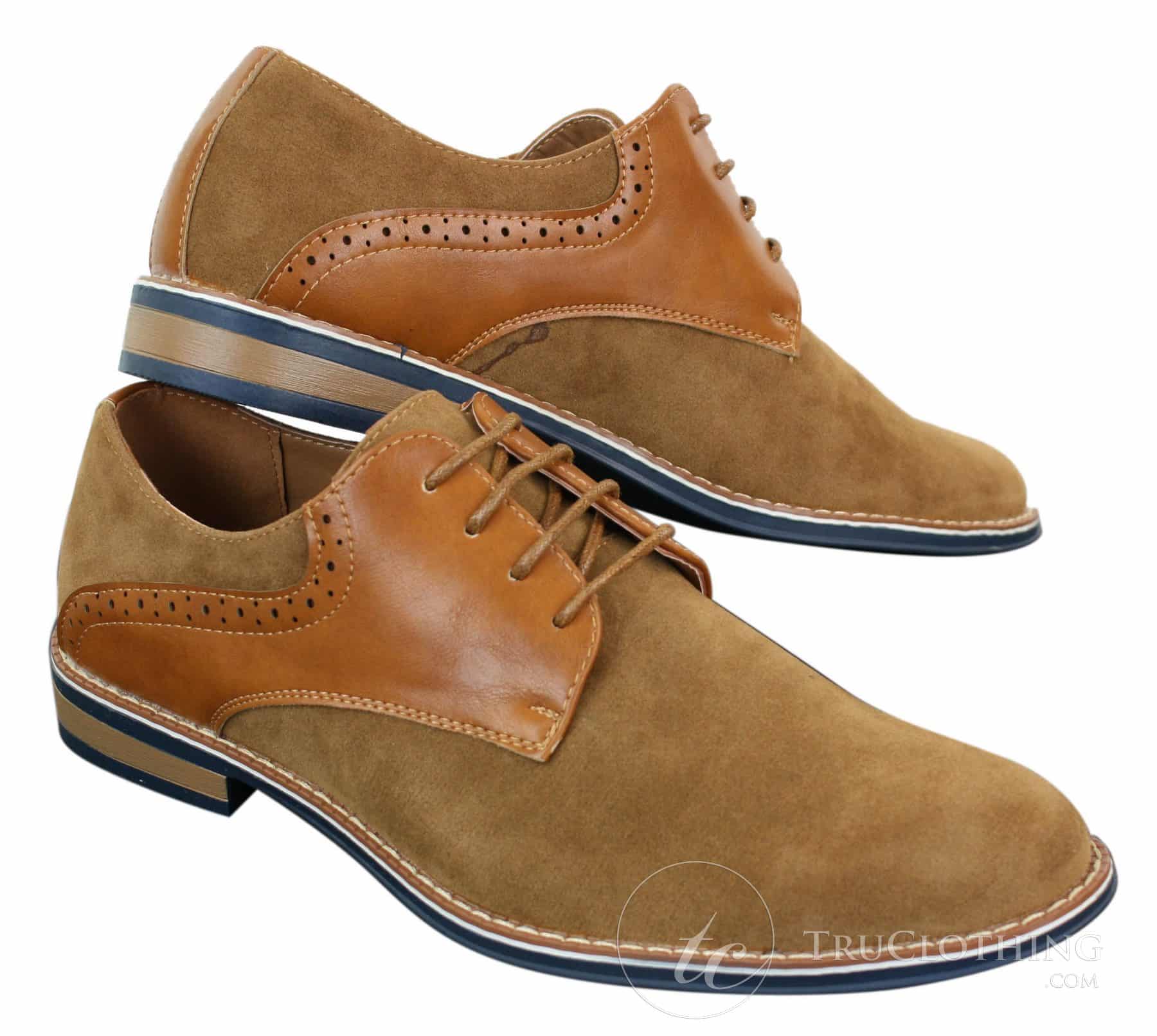 Elong K23 - Herrskor i mocka, läder och snörning, eleganta casualskor, bruna, PU, bekväm passform, rund tå