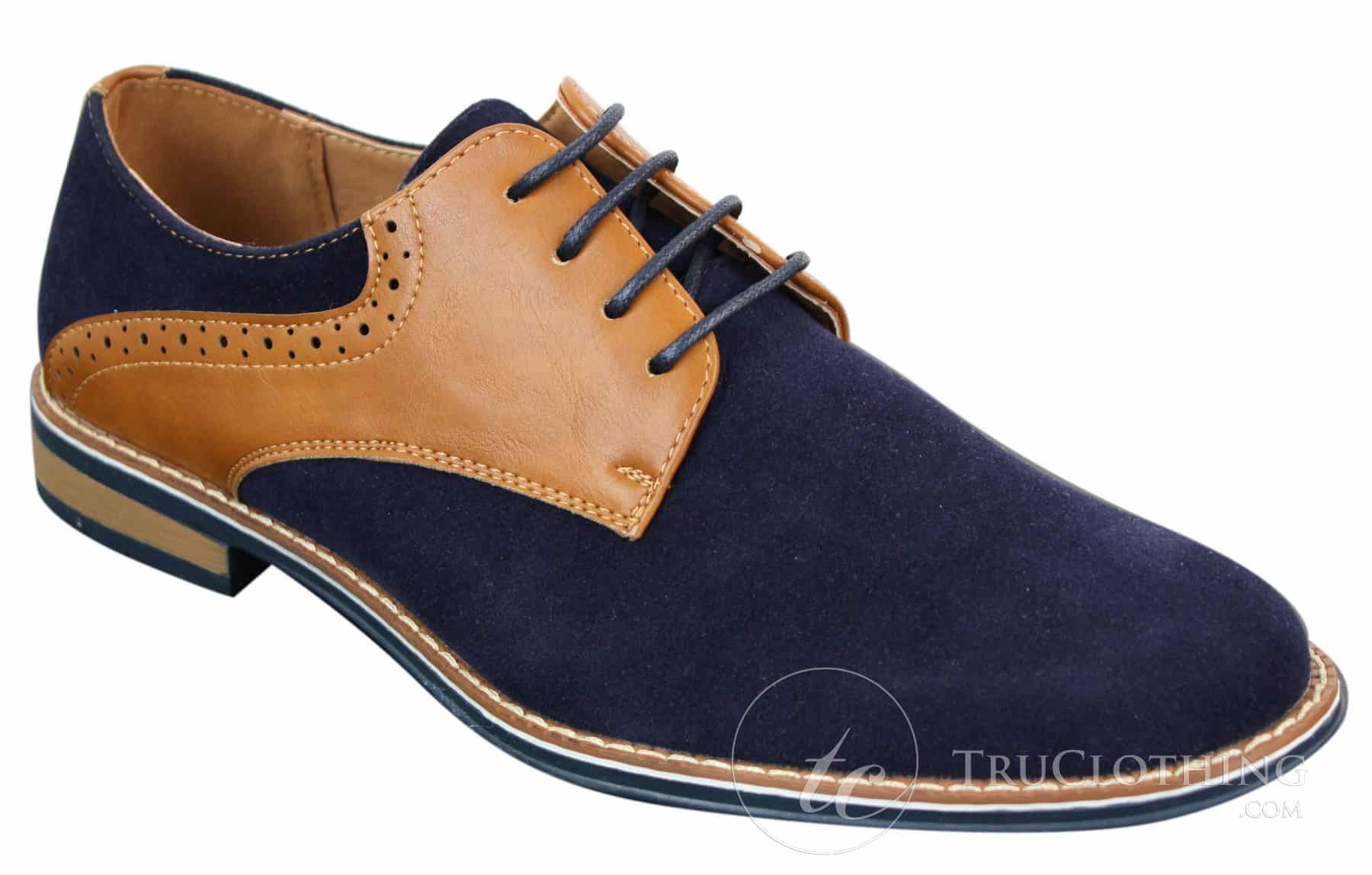 Elong K23 - Herrskor i mocka, läder och snörning, eleganta casualskor, bruna, PU, bekväm passform, rund tå