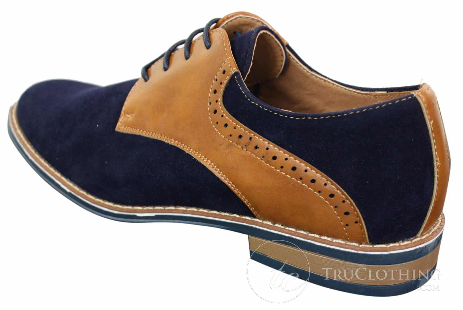 Elong K23 - Herrskor i mocka, läder och snörning, eleganta casualskor, bruna, PU, bekväm passform, rund tå