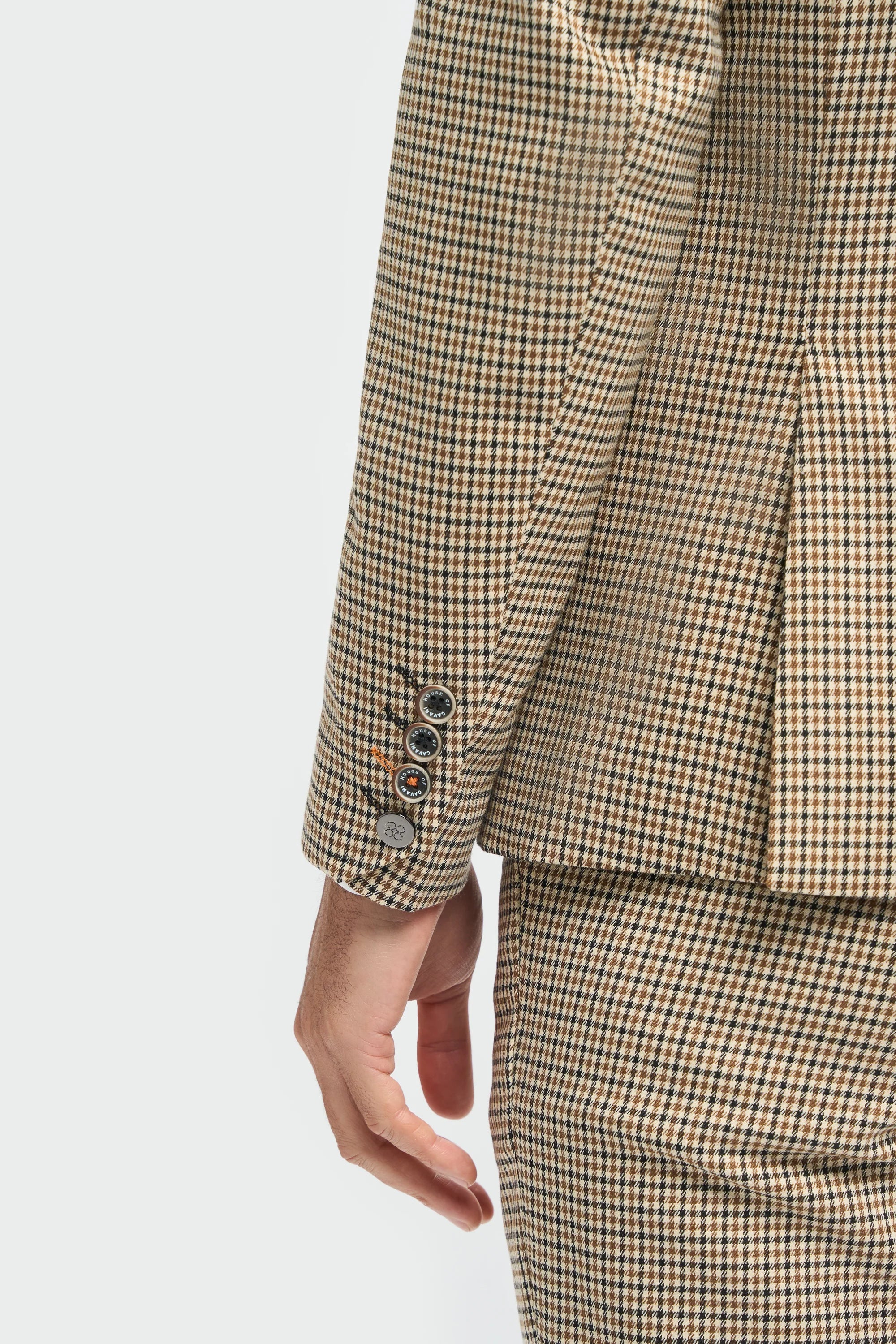 Beige marinblå rutig kostym för män