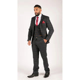 Marinblå vinrutig fiskbensmönstrad tweed i vintage-stil, 3-delad kostym i New Marc Darcy-stil