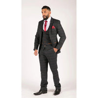 Marinblå vinrutig fiskbensmönstrad tweed i vintage-stil, 3-delad kostym i New Marc Darcy-stil