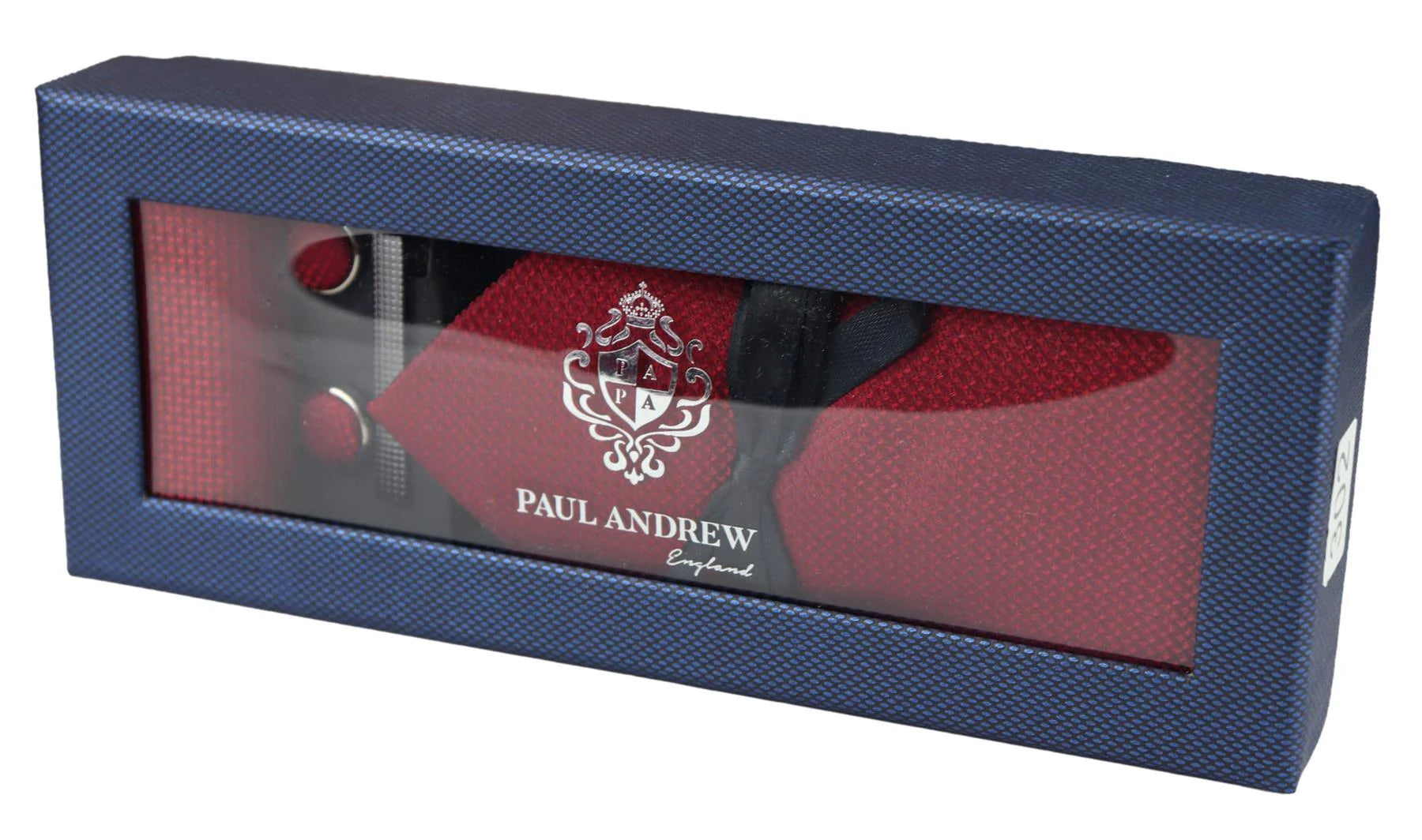 Röd slips i satin, siden, texturerad, presentset, näsduk, manschettknappar, slips i matt satin