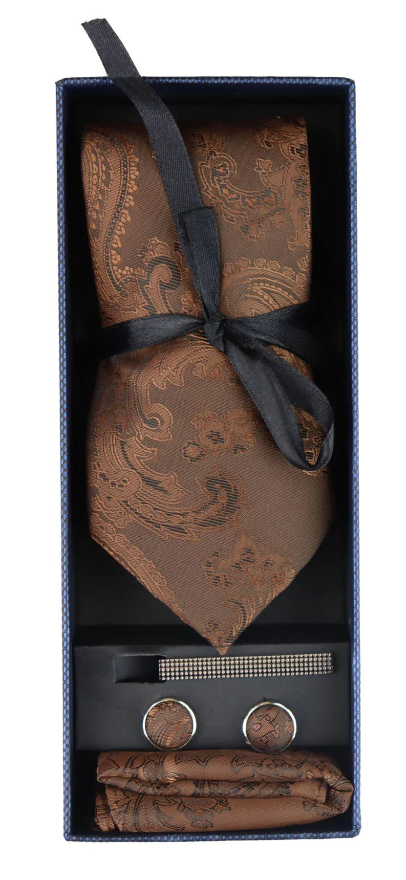 Paisleyhalsad brun slips presentset näsduk manschettknappar slips blommig satin