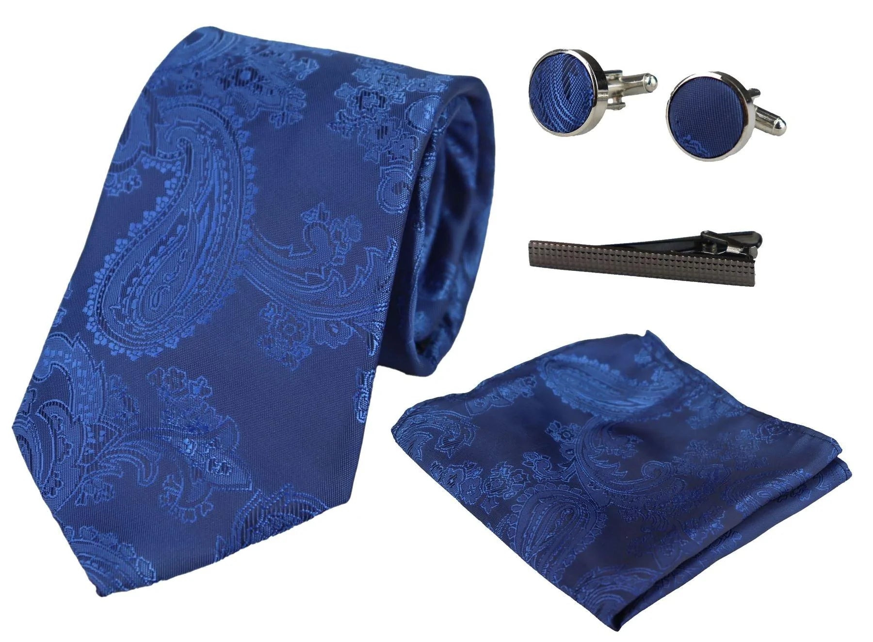 Paisleyhalsad Blå Slips Presentset Näsduk Manschettknappar Slips Blommig Satin