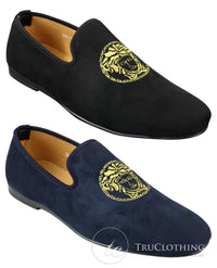 Fiorello HD0112-04 - Herr Svarta Iconic Medusa Slip On Loafers Mockasiner Körskor PU Mocka Italiensk