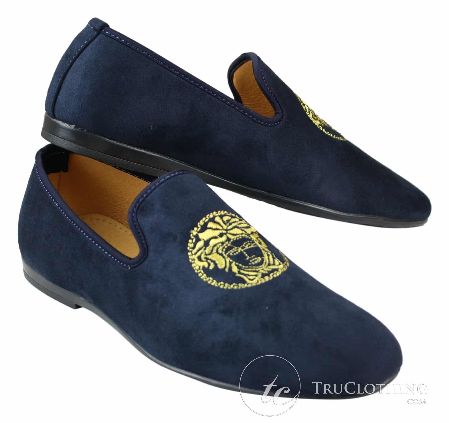 Fiorello HD0112-04 - Herr Svarta Iconic Medusa Slip On Loafers Mockasiner Körskor PU Mocka Italiensk