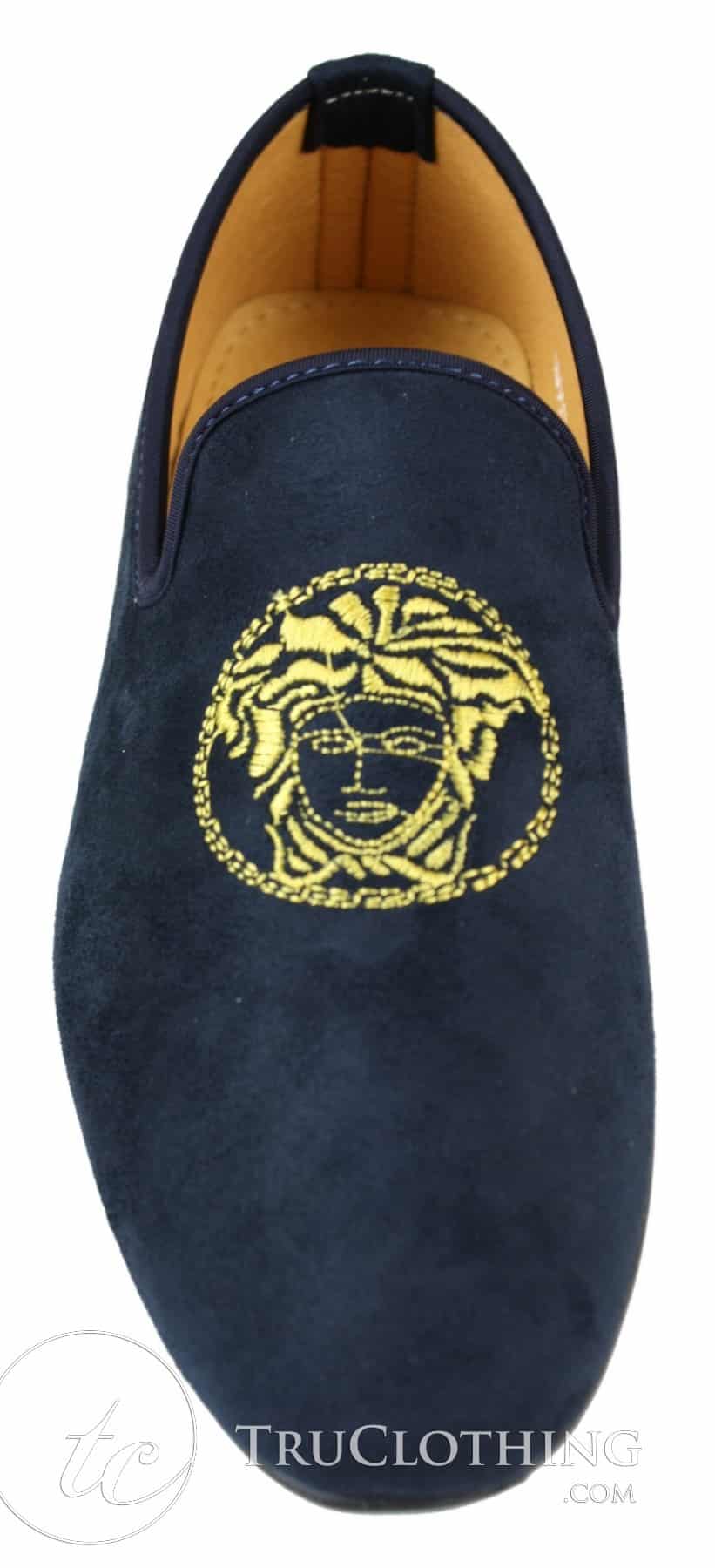 Fiorello HD0112-04 - Herr Svarta Iconic Medusa Slip On Loafers Mockasiner Körskor PU Mocka Italiensk