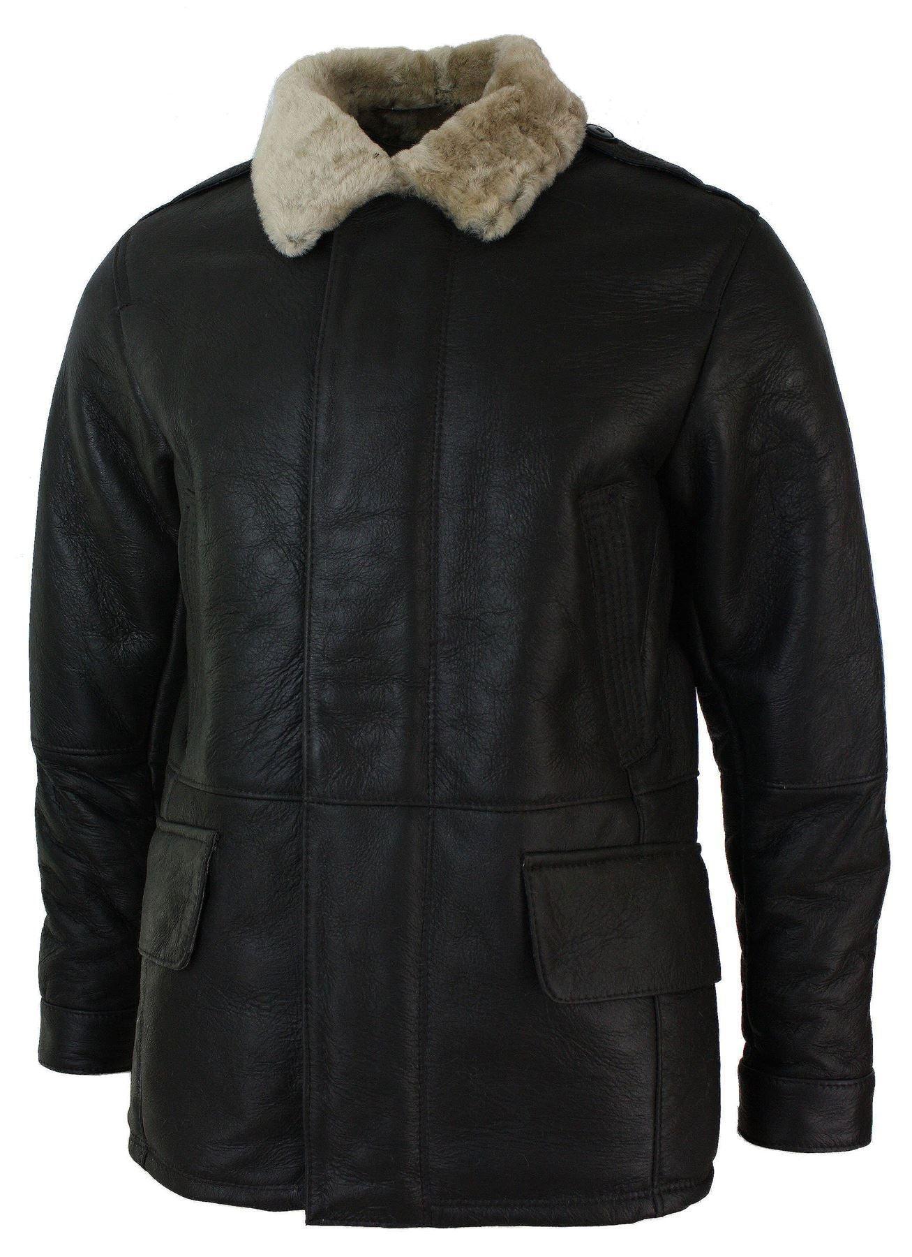 Herr Äkta Shearling Fårskinn 3/4 Överrock Brun Beige Päls Varm Vinter