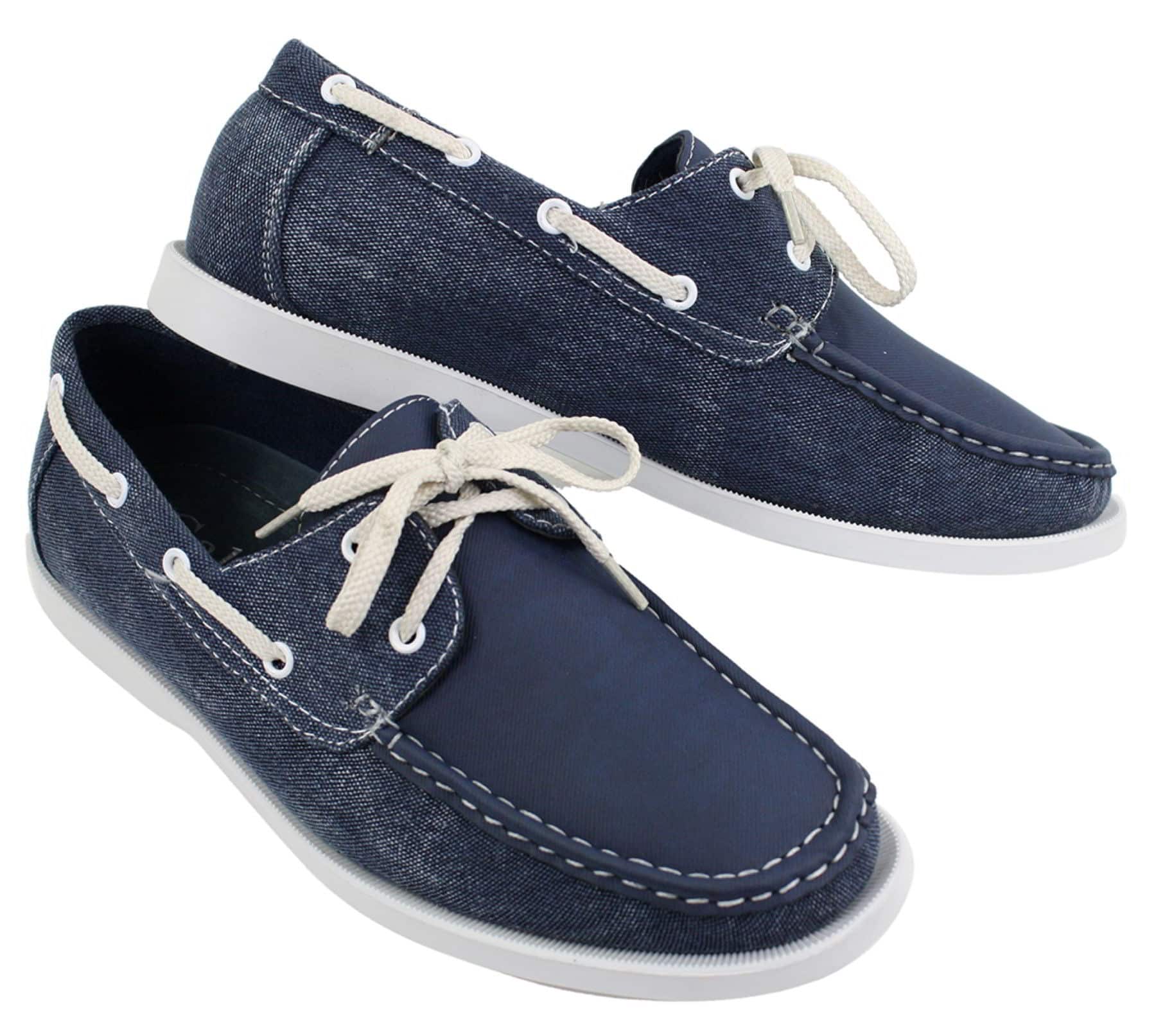 Herr Retro Denim Style Vintage Däck Båtskor Smart Casual Snörade Marinblå Tvättade