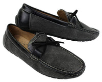 Herr Slip On Denim Läder Spets Mockasin Skor Smart Casual Italiensk Brun Marinblå