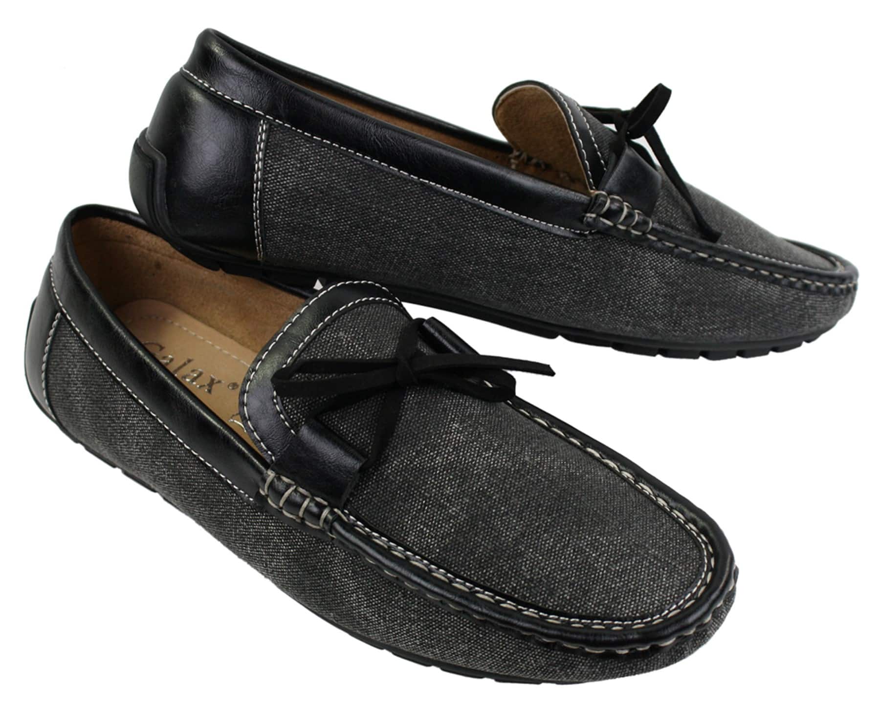 Herr Slip On Denim Läder Spets Mockasin Skor Smart Casual Italiensk Brun Marinblå