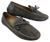 Herr Slip On Denim Läder Spets Mockasin Skor Smart Casual Italiensk Brun Marinblå