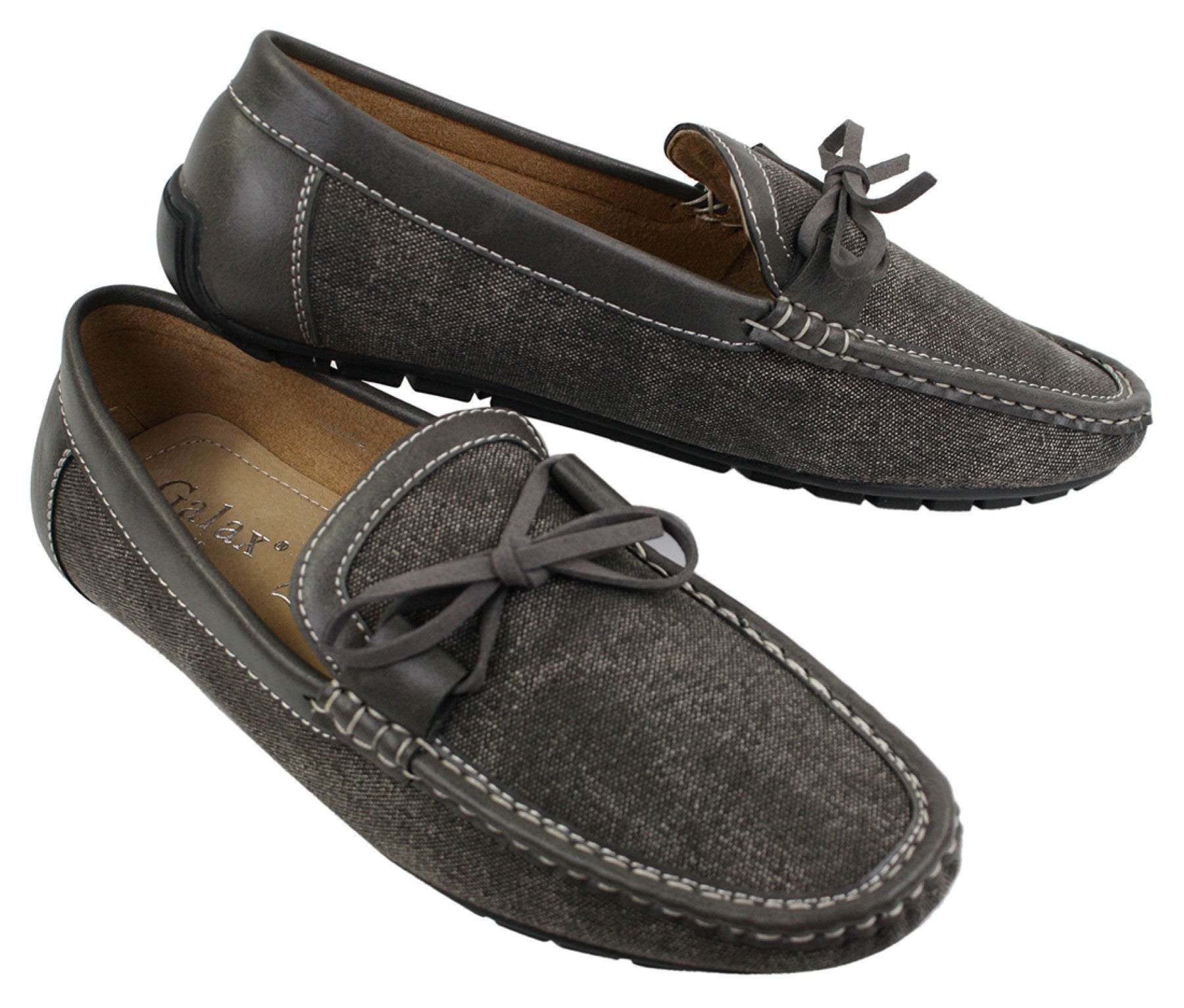 Herr Slip On Denim Läder Spets Mockasin Skor Smart Casual Italiensk Brun Marinblå