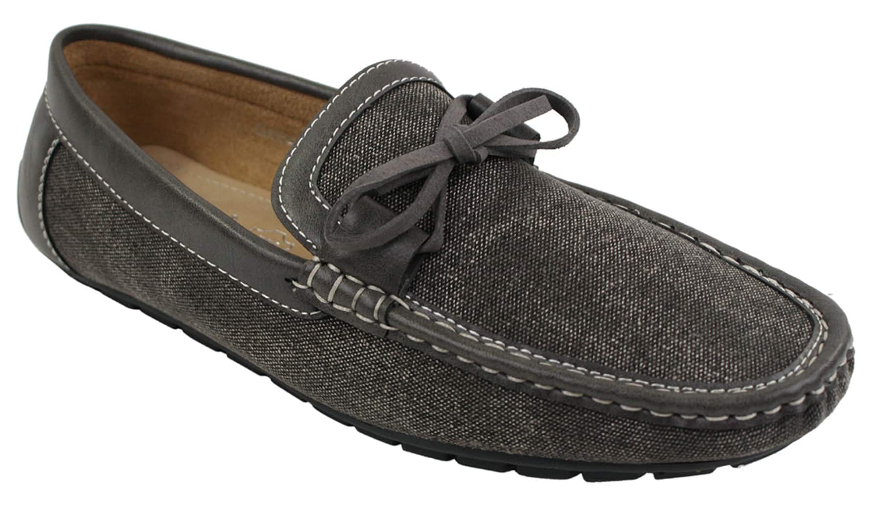 Herr Slip On Denim Läder Spets Mockasin Skor Smart Casual Italiensk Brun Marinblå