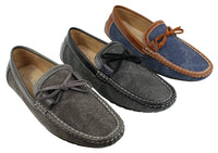 Herr Slip On Denim Läder Spets Mockasin Skor Smart Casual Italiensk Brun Marinblå