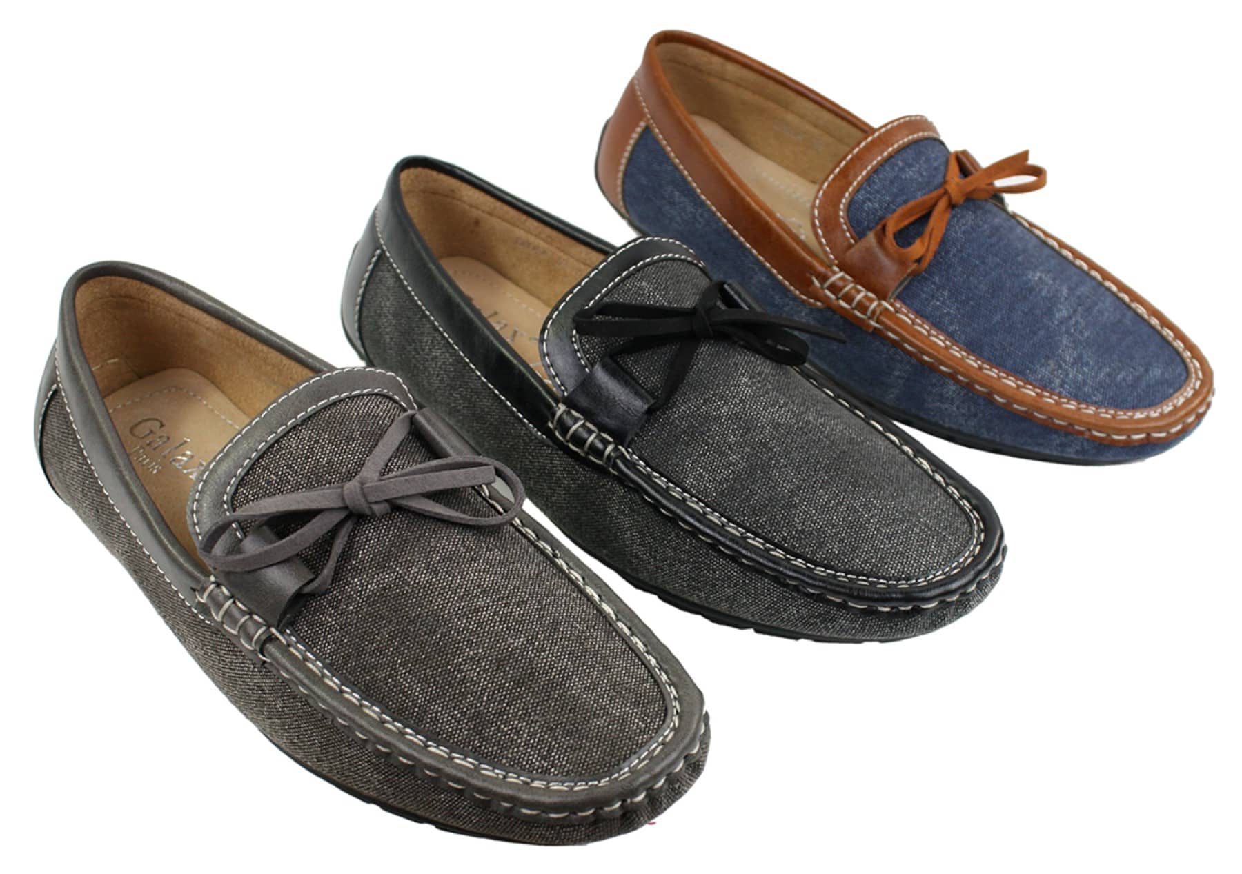 Herr Slip On Denim Läder Spets Mockasin Skor Smart Casual Italiensk Brun Marinblå